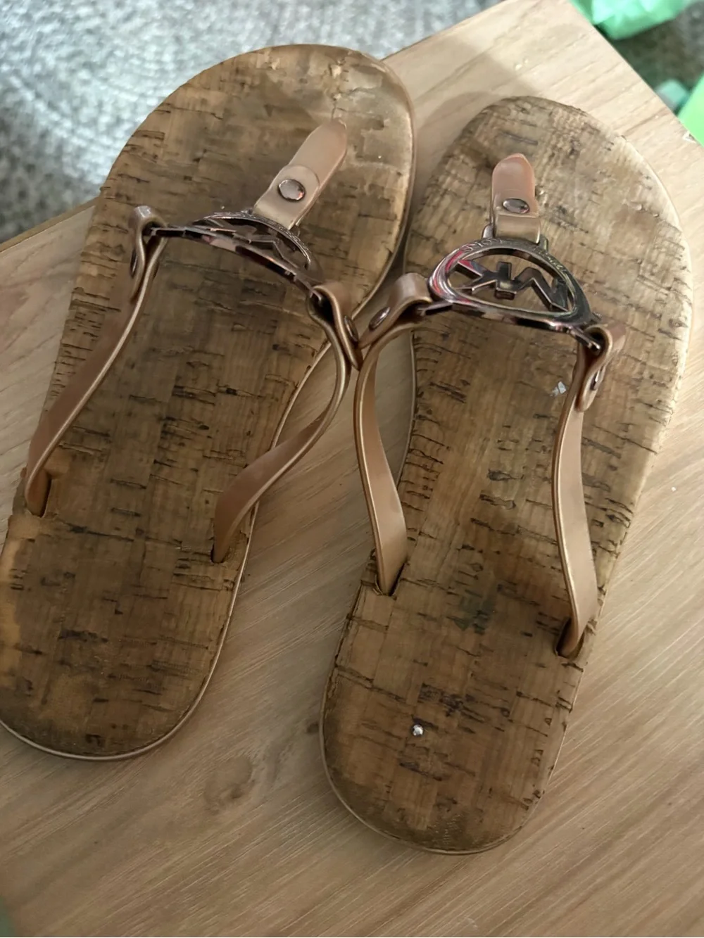 Women’s Metallic cork Rose Gold Logo Thong Sandals